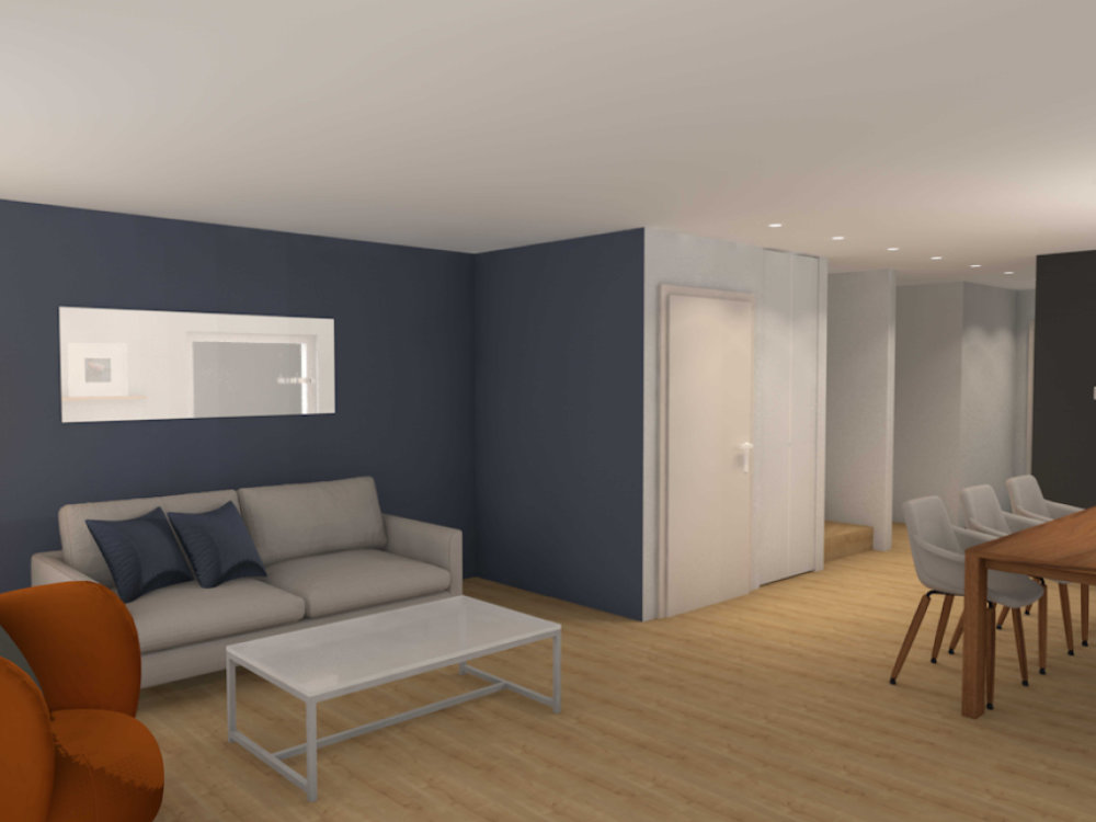 3D-Visualisierung der ersten Variante des Wohnzimmers
